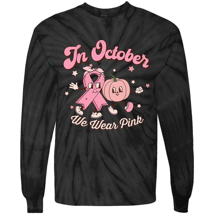 October Pink Breast Cancer Awareness Pumpkin Tie-Dye Long Sleeve Shirt