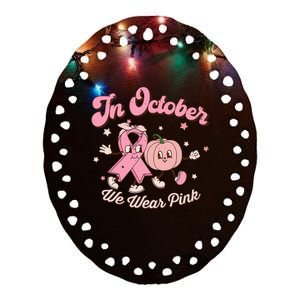 October Pink Breast Cancer Awareness Pumpkin Ceramic Oval Ornament