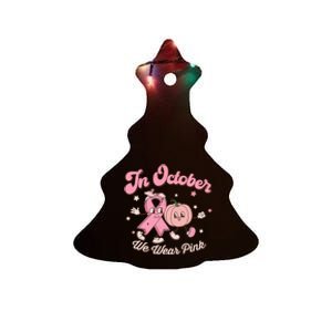 October Pink Breast Cancer Awareness Pumpkin Ceramic Tree Ornament