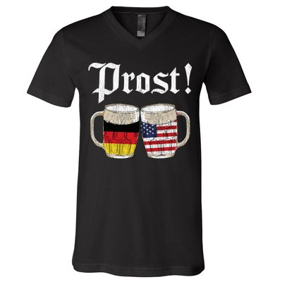 Oktoberfest Holiday Prost Beer German American Flag V-Neck T-Shirt