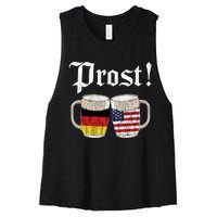 Oktoberfest Holiday Prost Beer German American Flag Women's Racerback Cropped Tank