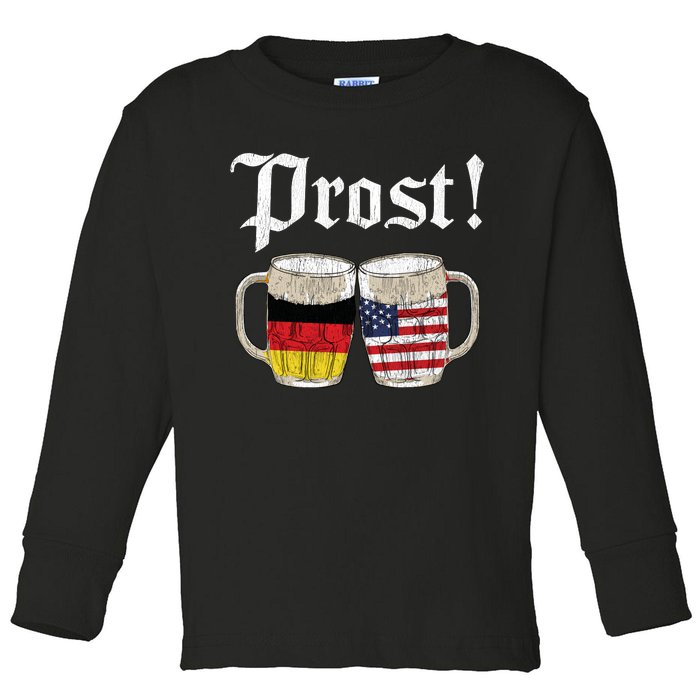 Oktoberfest Holiday Prost Beer German American Flag Toddler Long Sleeve Shirt