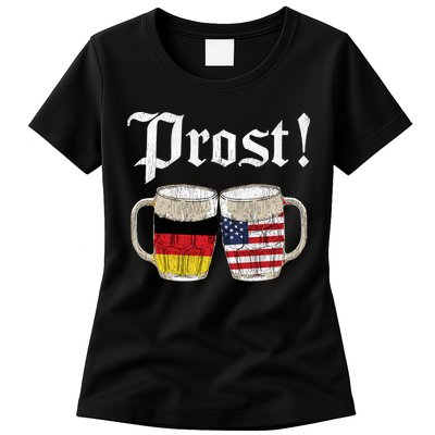 Oktoberfest Holiday Prost Beer German American Flag Womens T-Shirt