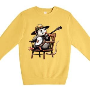 Opossum Playing Banjo Musician Player Music Playing Expert Premium Crewneck Sweatshirt