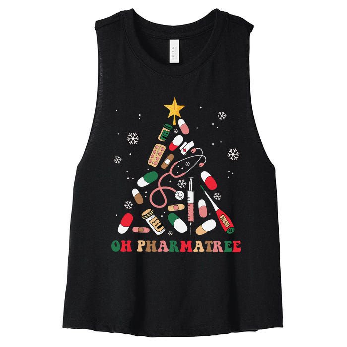 Oh Pharmatree Christmas Tree Pharmacy Medication Funny Xmas Women's Racerback Cropped Tank