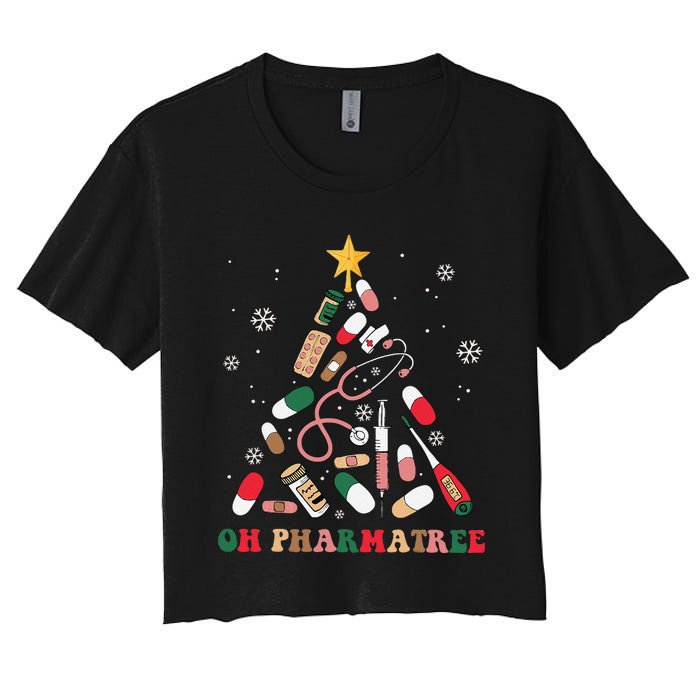 Oh Pharmatree Christmas Tree Pharmacy Medication Funny Xmas Women's Crop Top Tee