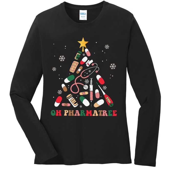 Oh Pharmatree Christmas Tree Pharmacy Medication Funny Xmas Ladies Long Sleeve Shirt