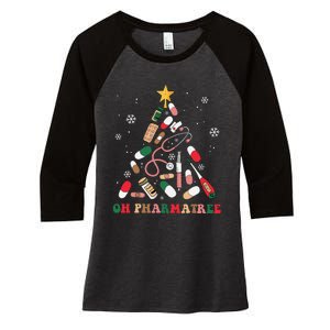 Oh Pharmatree Christmas Tree Pharmacy Medication Funny Xmas Women's Tri-Blend 3/4-Sleeve Raglan Shirt