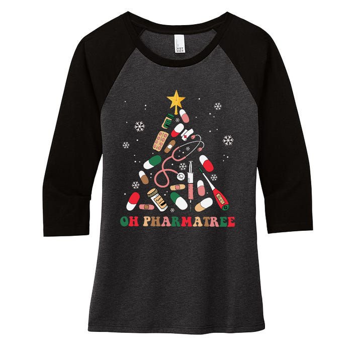 Oh Pharmatree Christmas Tree Pharmacy Medication Funny Xmas Women's Tri-Blend 3/4-Sleeve Raglan Shirt