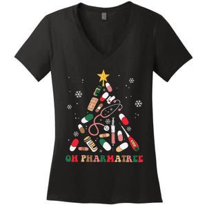 Oh Pharmatree Christmas Tree Pharmacy Medication Funny Xmas Women's V-Neck T-Shirt