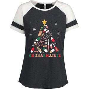 Oh Pharmatree Christmas Tree Pharmacy Medication Funny Xmas Enza Ladies Jersey Colorblock Tee