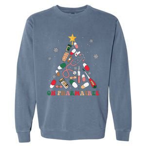 Oh Pharmatree Christmas Tree Pharmacy Medication Funny Xmas Garment-Dyed Sweatshirt