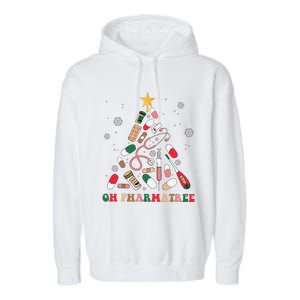 Oh Pharmatree Christmas Tree Pharmacy Medication Funny Xmas Garment-Dyed Fleece Hoodie