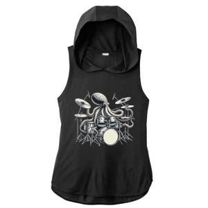 Octopus Playing Drums Drummer Ladies PosiCharge Tri-Blend Wicking Draft Hoodie Tank