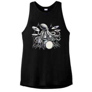 Octopus Playing Drums Drummer Ladies PosiCharge Tri-Blend Wicking Tank