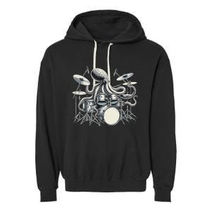 Octopus Playing Drums Drummer Garment-Dyed Fleece Hoodie