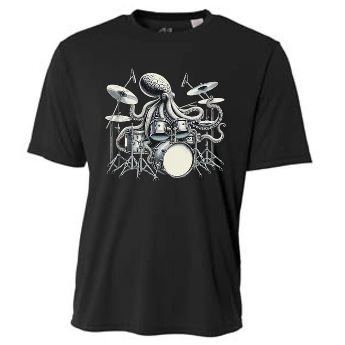 Octopus Playing Drums Drummer Cooling Performance Crew T-Shirt