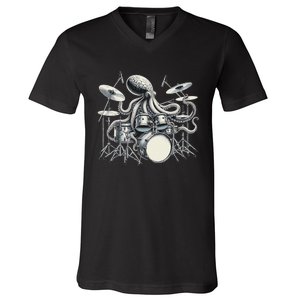 Octopus Playing Drums Drummer V-Neck T-Shirt