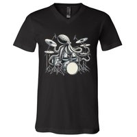 Octopus Playing Drums Drummer V-Neck T-Shirt