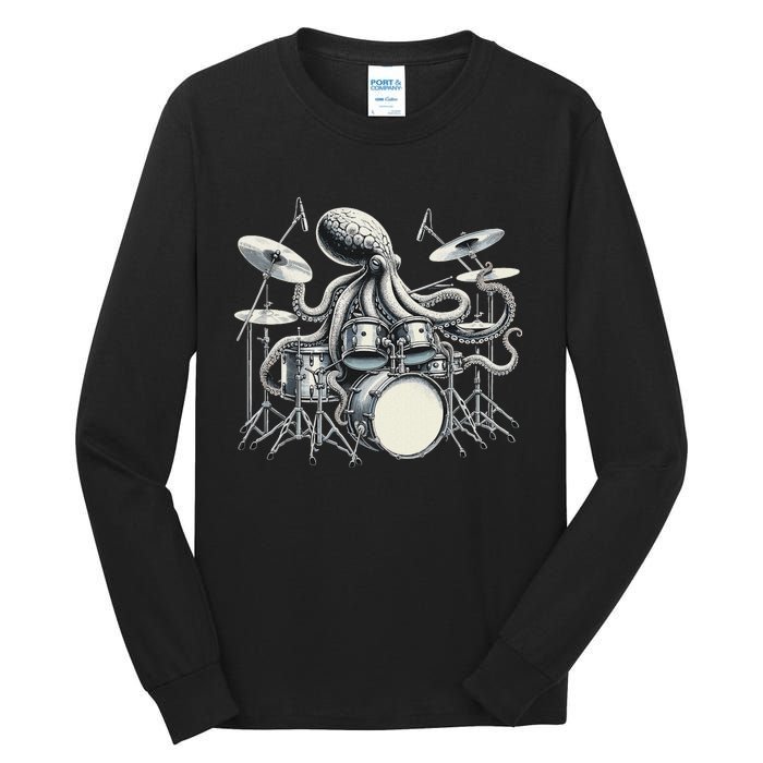 Octopus Playing Drums Drummer Tall Long Sleeve T-Shirt