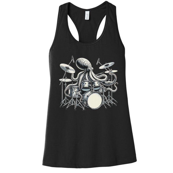 Octopus Playing Drums Drummer Women's Racerback Tank