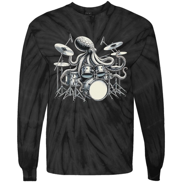 Octopus Playing Drums Drummer Tie-Dye Long Sleeve Shirt