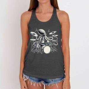 Octopus Playing Drums Drummer Women's Knotted Racerback Tank