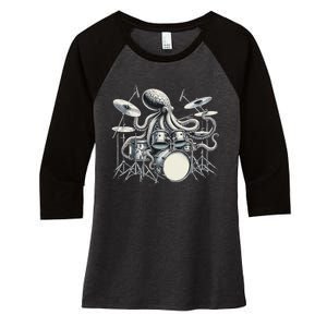 Octopus Playing Drums Drummer Women's Tri-Blend 3/4-Sleeve Raglan Shirt