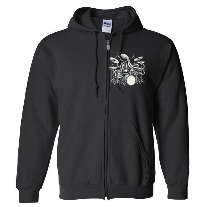 Octopus Playing Drums Drummer Full Zip Hoodie