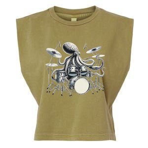 Octopus Playing Drums Drummer Garment-Dyed Women's Muscle Tee