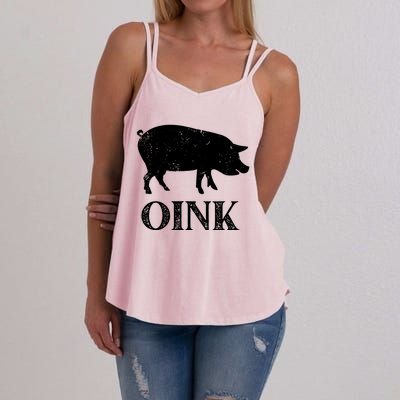 Oink Pig Funny Hog Farm Barnyard Animal Pig Lover Grunge Women's Strappy Tank