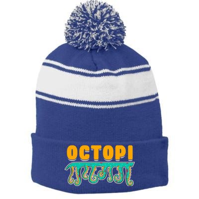 Octopus Pun Funny Octopi Math Geek Nerd Happy Pi Day 314 Great Gift Stripe Pom Pom Beanie