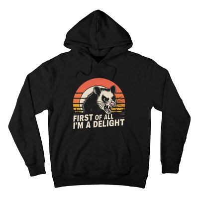 Opossum Possum First Of All IM A Delight Sarcastic Angry Gift Hoodie