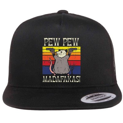 Opossum Pew Funny Possum Dad Flat Bill Trucker Hat