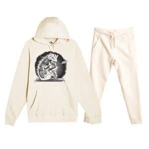 Opossum Playing Guitar Rock And Roll Rock Star Premium Hooded Sweatsuit Set