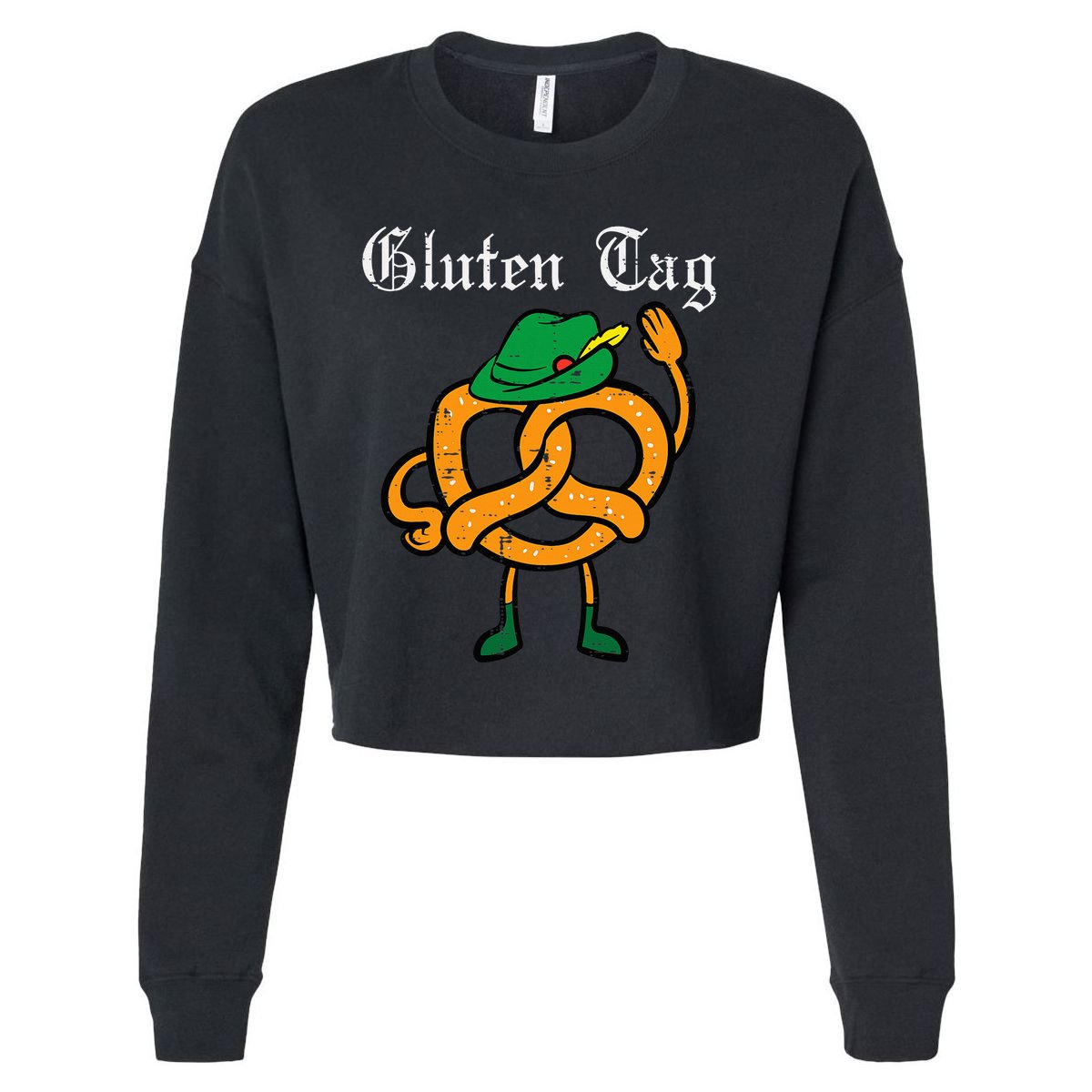Oktoberfest Pretzel Guten Tag Funny German Cropped Pullover Crew