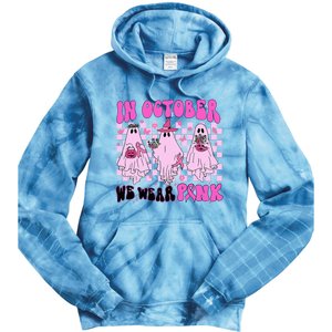 October Pink Ghost Halloween Breast Cancer Awareness Tie Dye Hoodie