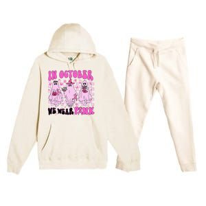 October Pink Ghost Halloween Breast Cancer Awareness Premium Hooded Sweatsuit Set