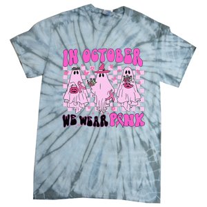 October Pink Ghost Halloween Breast Cancer Awareness Tie-Dye T-Shirt