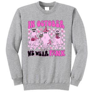 October Pink Ghost Halloween Breast Cancer Awareness Tall Sweatshirt