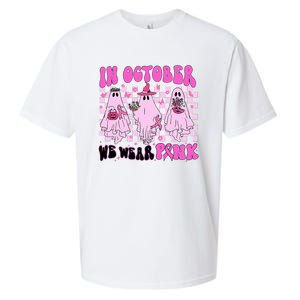 October Pink Ghost Halloween Breast Cancer Awareness Sueded Cloud Jersey T-Shirt