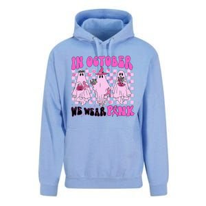 October Pink Ghost Halloween Breast Cancer Awareness Unisex Surf Hoodie