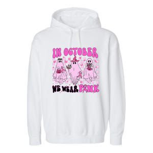 October Pink Ghost Halloween Breast Cancer Awareness Garment-Dyed Fleece Hoodie