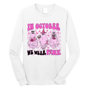 October Pink Ghost Halloween Breast Cancer Awareness Long Sleeve Shirt