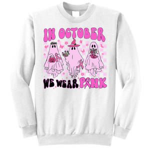 October Pink Ghost Halloween Breast Cancer Awareness Sweatshirt