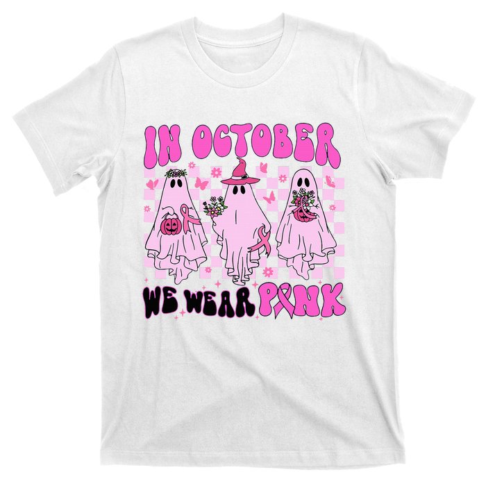 October Pink Ghost Halloween Breast Cancer Awareness T-Shirt