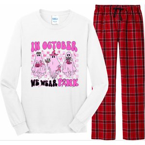 October Pink Ghost Halloween Breast Cancer Awareness Long Sleeve Pajama Set