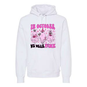 October Pink Ghost Halloween Breast Cancer Awareness Premium Hoodie