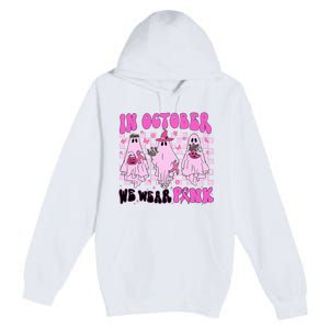 October Pink Ghost Halloween Breast Cancer Awareness Premium Pullover Hoodie