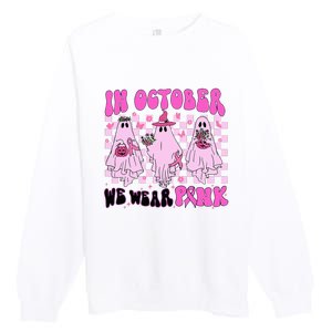 October Pink Ghost Halloween Breast Cancer Awareness Premium Crewneck Sweatshirt